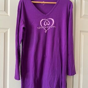 Victoria's Secret Purple V-Neck Long Sleeve Nightshirt with Pink Logo